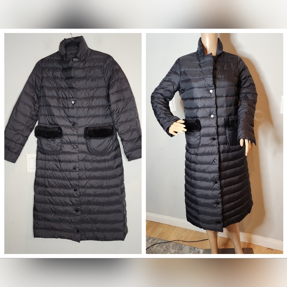 rrig by basic house korea black down long puffer coat estimated size xs/small.